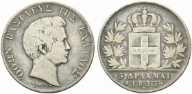 Grecia. Otto I (1831-1863) AR 5 dracme 1833 A, Parigi. KM 20. Rara, qBB