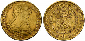 Messico. Carlo III (1759-1788) AV 8 Escudos 1775 Mo-FM, Mexico City. Busto a destra. R/ Stemma coronato. KM 156.2; Cal. 92. BB