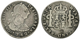 Messico. Carlo III (1759-1788) AR 8 reales 1782. Busto a destra R/ Stemma coronato. KM 106.2 BB