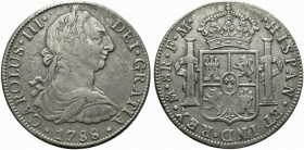 Messico. Carlo III (1759-1788) AR 8 reales 1782. Busto a destra R/ Stemma coronato. KM 106.2 BB