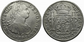 Messico. Carlo IV (1788-1808) AR 8 reales 1795. Busto a destra R/ Stemma coronato. KM 107. BB
