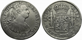 Messico. Carlo IV (1788-1808) AR 8 reales 1796. Busto a destra R/ Stemma coronato. KM 107. BB