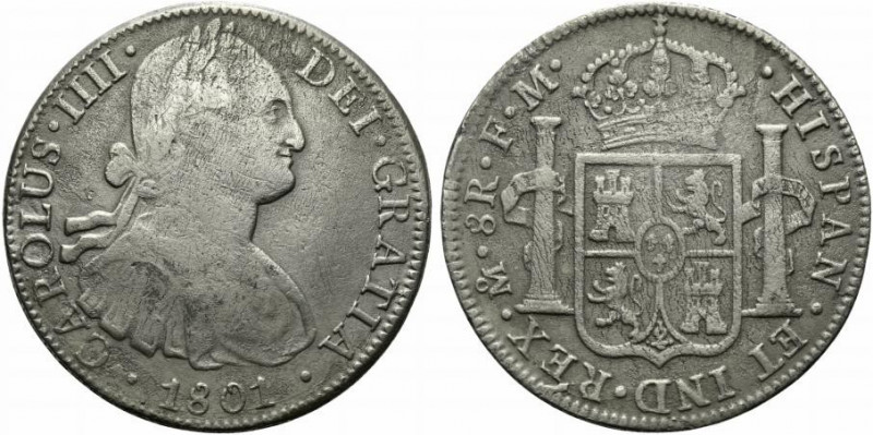 Messico. Carlo IV (1788-1808) AR 8 reales 1801. Busto a destra R/ Stemma coronat...