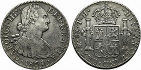 Messico. Carlo IV (1788-1808) AR 8 reales 1804. Busto a destra R/ Stemma coronato. KM 107. BB