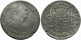 Peru. Carlo IV (1788-1808) AR 8 Reales 1803 ME-IJ, Lima. Busto a destra. R/ Stemma coronato. Calicó 659; Cayón 13940; KM. 97. BB+