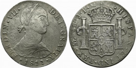 Peru. Ferdinando VII (1808-1821) AR 8 Reales 1811 JP - AG Lima. Busto a destra. R/ Stemma coronato. KM. 117.1 BB+