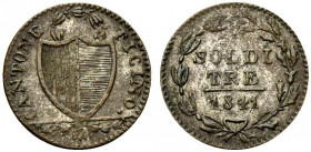 Svizzera. Canton Ticino, MI 3 Soldi 1841 (1.72 g). Stemma R/ Legenda entro corona.  HMZ 2-928f. BB+