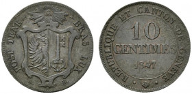 Svizzera. Ginevra – Geneve. MI 10 centimes 1847 KM 134 BB+