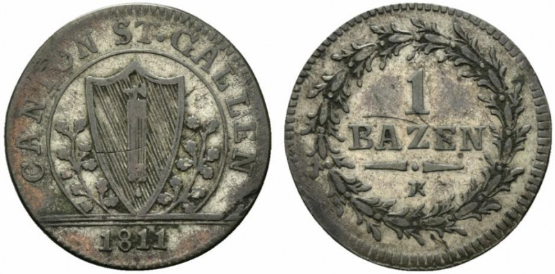 Svizzera. St. Gallen, MI Batzen 1811. Stemma. R/ Valore. HMZ 2-916i. BB+.