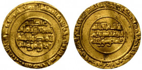 Fatimidi, al-Mansur billah (AH 334-341 / AD 946-953) AV 1/4 Dinar (14.93mm, 1.05g). al-Mahdiya mint, AH 338. Legenda cufica. R/ Legenda cufica. Nicol ...