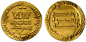 Abbasidi, al-Mahdi ( AH 158-169/ AD 775-785) AV Dinar (18.59mm, 4.23g). No mint, AH 166. Legenda cufica. R/ Legenda cufica. Bernardi 51; A-214. BB+