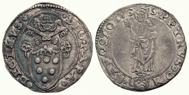 ANCONA.Leone X (1513-1521) Mezzo giulio (g. 1,85) Stemma R/ Busto di S. Pietro; sotto, stemma. Munt. 76 AR MOLTO RARO - qSPL