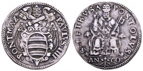 ANCONA.Paolo IV (1555-1559) Testone (g. 9,25) Stemma R/ S. Pietro seduto e benedicente. Munt. 31 AR - BB+