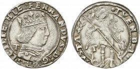 AQUILA. Ferdinando I Aragona (1458-1494) Coronato (g. 3,96). FERRANDVS:D:G: (aquila spiegata) R SICILIE: HIE: Busto coronato a ds.; nel campo a sinist...