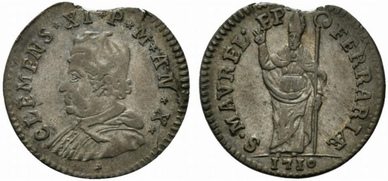 FERRARA. Clemente XI (1700-1721) Muraiola da 4 baiocchi 1710/ X (g. 2,9). CLEMEN...