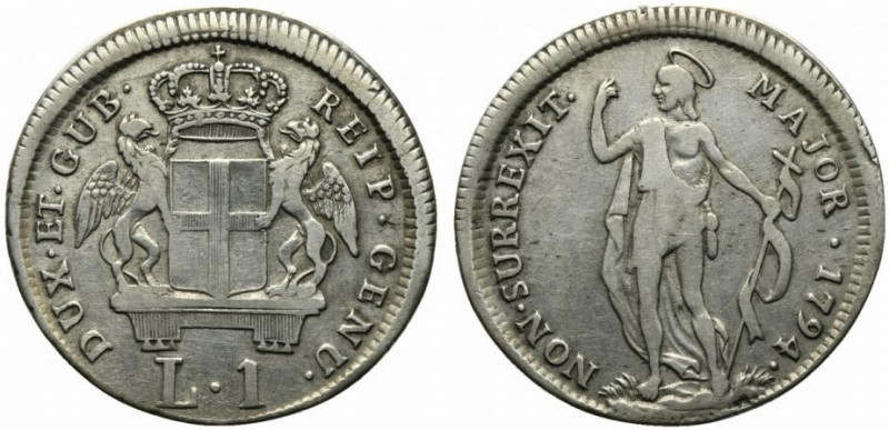 GENOVA. Dogi Biennali (III fase 1637-1797) Lira 1794 (g. 3,99) Stemma coronato t...