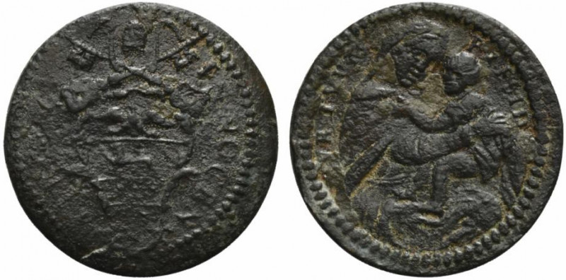 GUBBIO. Innocenzo XI (1676-1689) Quattrino (g. 3,65). Stemma R/ Busto della Mado...