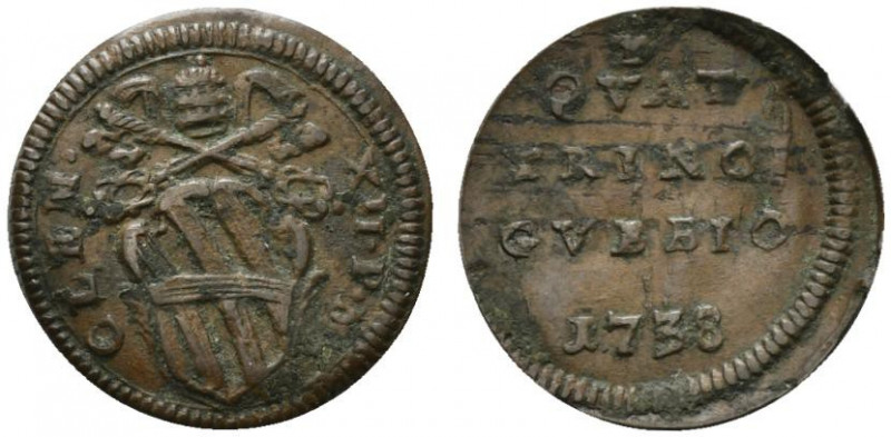 GUBBIO. Clemente XII (1730-1740) Quattrino 1738 (g. 2,28). Stemma R/ QVAT/TRINO/...