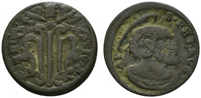 GUBBIO. Benedetto XIV (1740-1758) Quattrino (g. 2,95). Stemma R/ Busto di S. Pie...