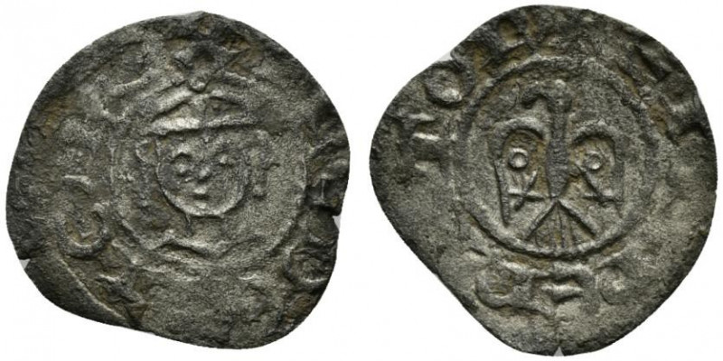 MESSINA. Enrico VI (1194-1197). Denaro (g. 0,43). Volto frontale diad. R/ Aquila...