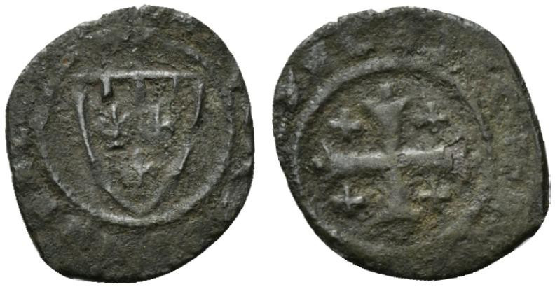 MESSINA. Carlo I d’Angiò (1266-1285). Denaro. Stemma R/ Croce accantonata da cro...