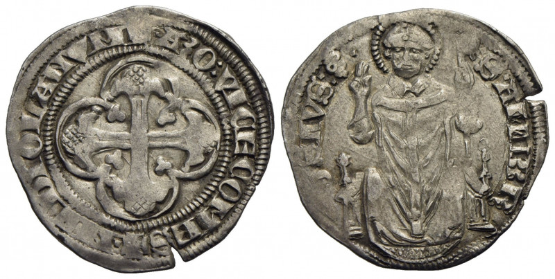 MILANO. Azzone Visconti (1323-1339) Grosso (g. 2,86) S. Ambrogio seduto R/ Croce...