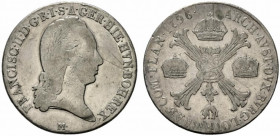 MILANO. Francesco II d’Asburgo Lorena (1792-1800) Crocione 1796 (g. 29,21). FRANCISC•II•D•G•R•I•S•A•GER• HIE•HVN•BOH•REX•, testa laureata a destra, so...