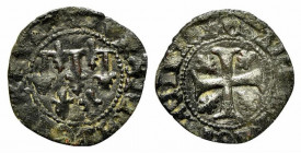 NAPOLI. Giovanna I d'Angiò (1343-1347). Denaro vedovile (g. 0,58). Gigli in quadrilobo R/ Croce in quadrilobo con globetti nei quarti. Pann. 4; MIR 33...