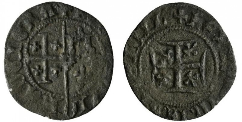 NAPOLI. Giovanna e Ludovico di Taranto (1347-1362) Denaro (g. 0,49). Stemma bipa...