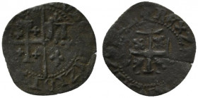NAPOLI. Giovanna e Ludovico di Taranto (1347-1362) Denaro (g. 0,38). Stemma bipartito d’Angiò e Gerusalemme R/ Croce con gigli nei quarti. MIR 36, Pan...