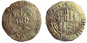 NAPOLI. Alfonso I d’Aragona (1442-1458) Reale (g. 2,86). Busto frontale coronato R/ stemma inquartato. Pann. 6 AR RARO - +BB