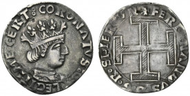 NAPOLI. Ferdinando I d´Aragona (1458-1494) Coronato (g. 3,82). FERDINANDVS D G R SI IER VN Busto giovanile coronato e corazzato volto a ds. R/ CORONAT...