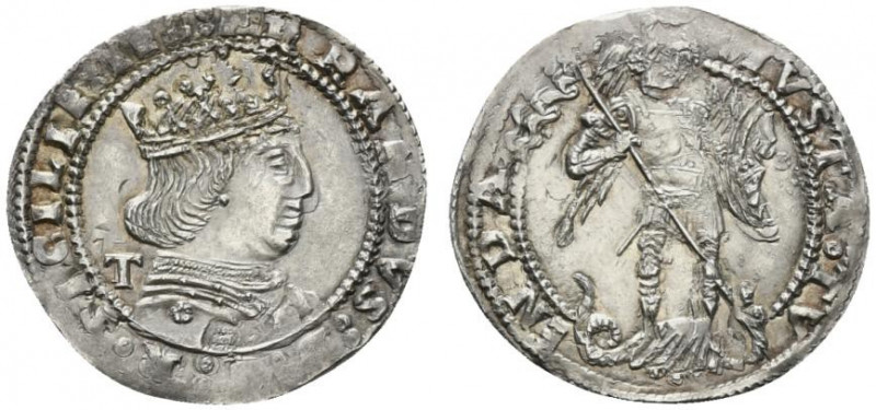 NAPOLI. Ferdinando I d´Aragona (1458-1494) Coronato (g. 3,98). FERANDVS D G R SI...