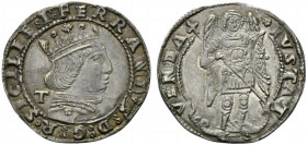 NAPOLI. Ferdinando I d´Aragona (1458-1494) Coronato (g. 3,95). FERRANDVS D G R SICILIE I Busto coronato e corazzato volto a ds.; dietro la nuca, lette...