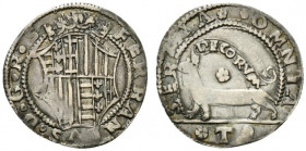 NAPOLI. Ferdinando I d´Aragona (1458-1494) Armellino (g. 1,68). FERRANDVS D G R Stemma poligonale coronato R/ SERENA OMNIA Ermellino gradiente a sn.; ...