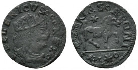 NAPOLI. Federico III d'Aragona (1496-1501) Cavallo ribattuto su cavallo di Carlo VIII (g. 1,39). Busto radiato di Ferdinando I volto a ds. R/ Cavallo ...