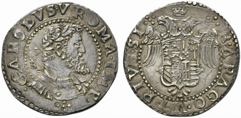 NAPOLI. Carlo V ( Carlo I di Spagna) (1516-1554) Mezzo ducato (g. 14,92). • CΛRO...