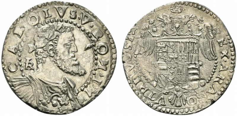 NAPOLI. Carlo V ( Carlo I di Spagna) (1516-1554) Mezzo ducato (g. 14,49). • CΛRO...