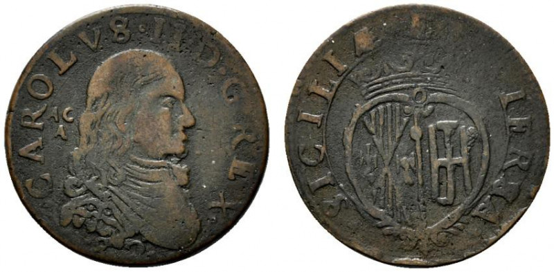 NAPOLI. Grano 1682 coniato al bilanciere (g. 8,89). Busto a ds.; dietro la nuca,...