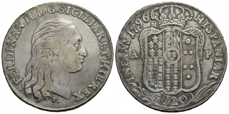 NAPOLI. Ferdinando IV (1 periodo 1759-1799) Piastra da 120 grana 1796; sotto il ...