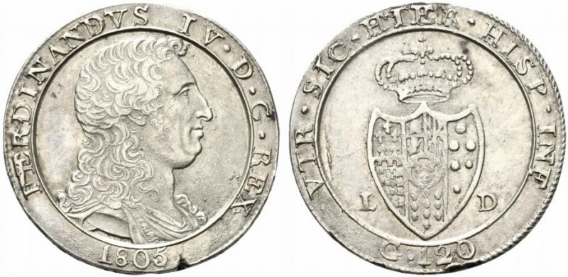 NAPOLI. Ferdinando IV (2 periodo 1799-1805) Piastra 1805 (g. 27,59). FERDINANDVS...