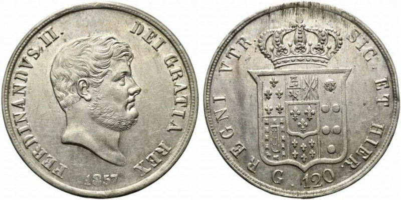 NAPOLI. Ferdinando II di Borbone (1830-1859) Piastra 1857 (g. 27,85). FERDINANDV...