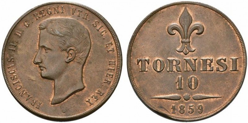 NAPOLI. Francesco II di Borbone (1859-1860) 10 tornesi 1859 (g. 31,67). FRANCISC...