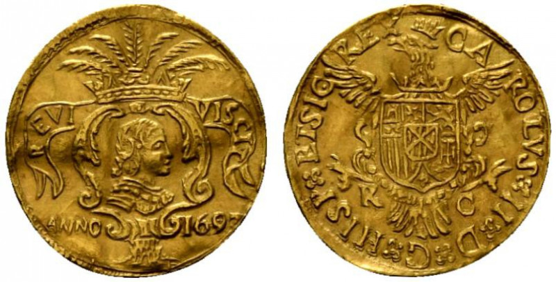 PALERMO. Carlo II di Spagna (1665-1700) Scudo ‘riccio’ 1697 (g. 3,51). CA – ROLV...