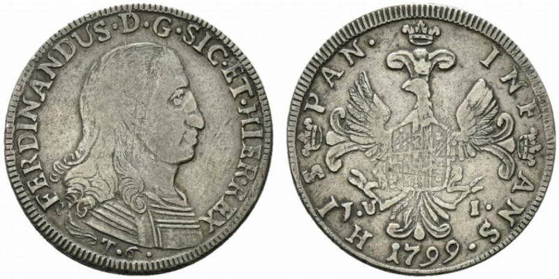 PALERMO. Ferdinando III (1759-1825) Da 6 tarì 1799. (g. 13,61) FERDINANDUS.D.G.S...