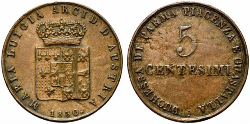 PARMA. Maria Luigia D'Austria (1814-1847) 5 centesimi 1830 (g. 9,03). Stemma cor...