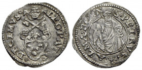 ROMA. Leone X (1513-1521) Quarto di giulio (g. 0,93). Stemma R/ Mezzo busto di S. Pietro. Munt. 36 AR MOLTO RARO - +SPL