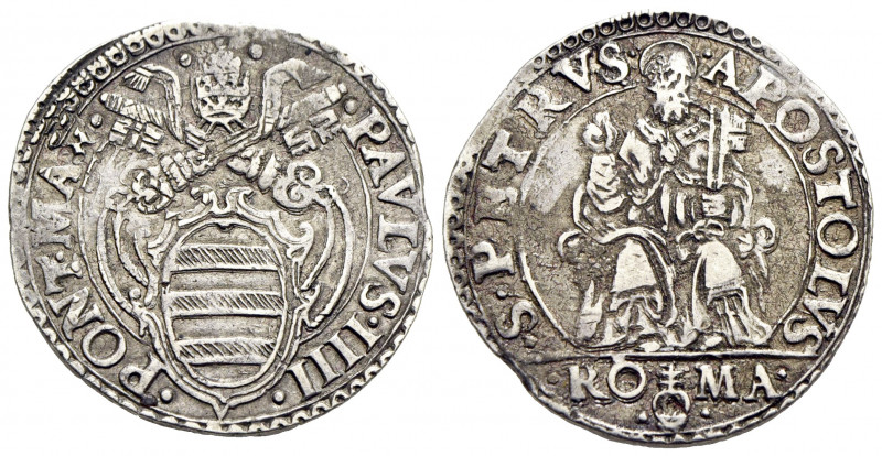 ROMA. Paolo IV (1555-1559) Testone. Stemma R/ S. Pietro seduto. Munt. 9 AR - qSP...