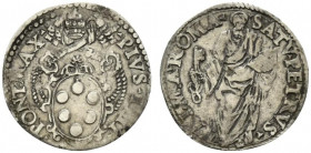 ROMA. Pio IV (1559-1565) Giulio (g. 2,94). PIVS IIII PONT MAX Stemma ovale sormontato da triregno e chiavi decussate. R/ SATVS PETRVS ALMA ROMA S. Pie...