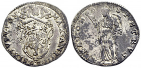 ROMA. Sisto V (1585-1590) Testone A/ IIII. Stemma R/ S. Pietro stante a sn. Munt. 38 AR RARO schiacciature di conio - SPL+